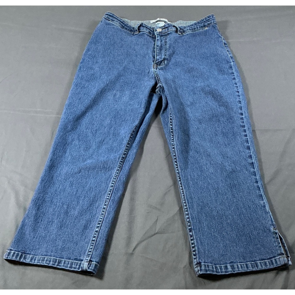 Tommy Hilfiger Womens Stretch Denim Cropped‎ Jeans Medium Wash Size 12 Side Slit